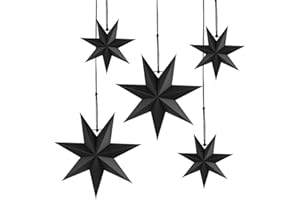 Wishstar Faltstern Weihnachten, 7 Zacken Faltsterne Schwarz 5 Stück, 2 Stück Durchmesser 40 cm, 3 Stück Durchmesser 25 cm, Sterne Papier zum Fenster Dekoration, Advent, Weihnachtsbaum
