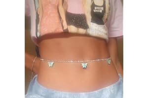 Zookey Boho Rhinestone Waist Chain Butterfly Belly Chain Silver Summer Crystal Beach Body Chain Jewellery for Women and Girls
