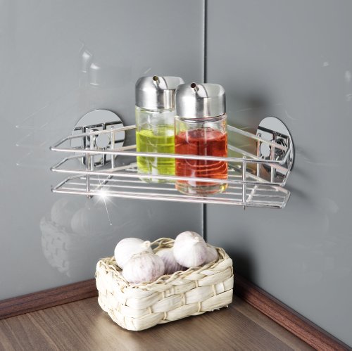 Wenko Turbo-Loc Küchen-Eckablage, Küchenregal aus verchromtem Metall in Silber – Befestigung ohne Bohren, 20,5 x 7 x 20,5cm - 5