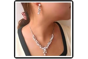 DISHOWME Juego de collar y aretes de cristal para novia, collar con colgante de perlas de boda, joyería floral para mujeres y niñas damas de honor