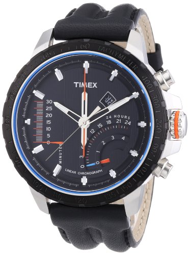Timex Herren-Armbanduhr XL Timex IQ Linear Indicator Chrono Analog Quarz Leder T2P274 Timex Herren-Armbanduhr XL Timex IQ Linear Indicator Chrono Analog Quarz Leder T2P274