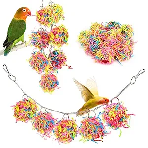 Lewondr Bird Chewing Toys, 10 Packs Bird Parrot Shredder Toy Foraging Hanging Cage Chew Toy Swing with Rings Parrot Foraging Hammock for Cockatiel Conure African Grey Parakeets - Colorful