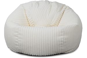 Bags of Beans Adult Corduroy Bean Bag Pre Filled - Comfortable Lounger Chair - Breathable Fabric Recliner Beanbag Seat for Living Room, Gaming and Bedroom Furniture 92(D) x92(W) x57(H) (Ivory)