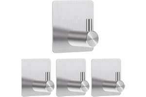 XBOCMY Self-Adhesive Towel Hooks, No Drilling Adhesive Haoks Stainless Steel Wall Hooks, Waterproof Rustproof, Ideal for Toilet, Bathroom, Kitchen Pack of 4 (‎Silver)
