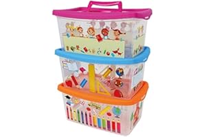 Centini Set di 3 scatole con coperchio per bambini – 4 litri – Design Scuola – Scatola portaoggetti contenitore per riporre oggetti