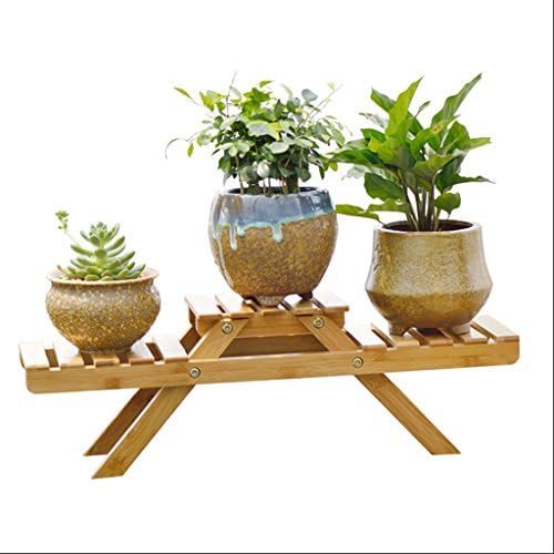LYTSM® Flower racks, Bamboo Solid wood living room balcony Multiple layers fold Flower shelf primary color 52 * 16.5cm sturdy Multifunction