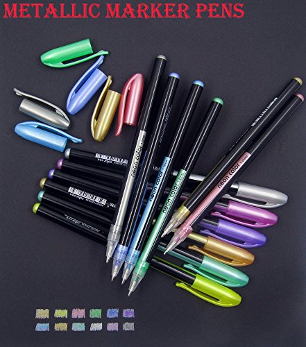 Gelstifte Glitzer Metallic / 48er-Pack farbige Gel-Stifte / 12 Metallic Stifte,12 Glitzerstifte, 12 Neon Stifte, 12 waterchalk / zum Zeichnen und Schreiben Kartenherstellung DIY - 3