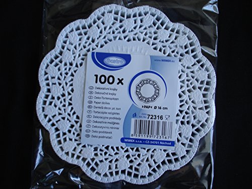 100 Stück Deko Tortenspitzen Rund Weiß Papier Durchmesser: 16 cm