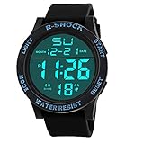 Uhren für Männer Wasserdicht Männer Wasserdichte Männer Boy LCD Digital Stoppuhr Datum Gummi Sport Armbanduhr Sport Militär Business Armbanduhr Mann Runde Uhr (Blue)