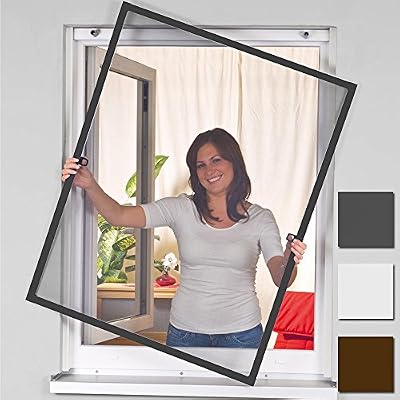 Easy Life Moustiquaire pour fenêtres greenLINE avec cadre de aluminium 100 x 120 cm ou 120 x 140 cm - Couleurs disponibles: Blanc, marron et anthracite, Couleur:Anthracite, Taille:100 x 120 cm
