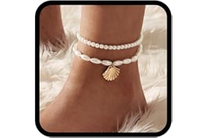 Handcess Boho-Perlen-Fußkettchen, Damen-Fußkettchen, Perlen-Fußkettchen, Muschel, Fußschmuck für Damen und Mädchen, Free Size, Kunststoff