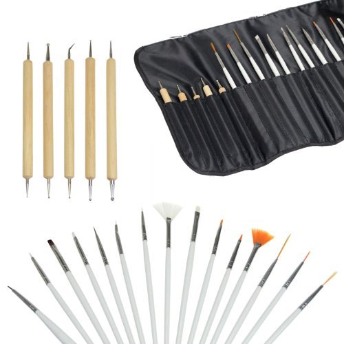 15x UV-Gel Nagel Pinsel Nagel Art Nail Art Brush + 5x Dotting Pinsel+ Etuie