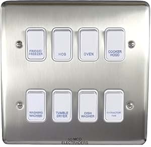 Satin Chrome Customised Kitchen Grid Switch Panel with White Switches ...