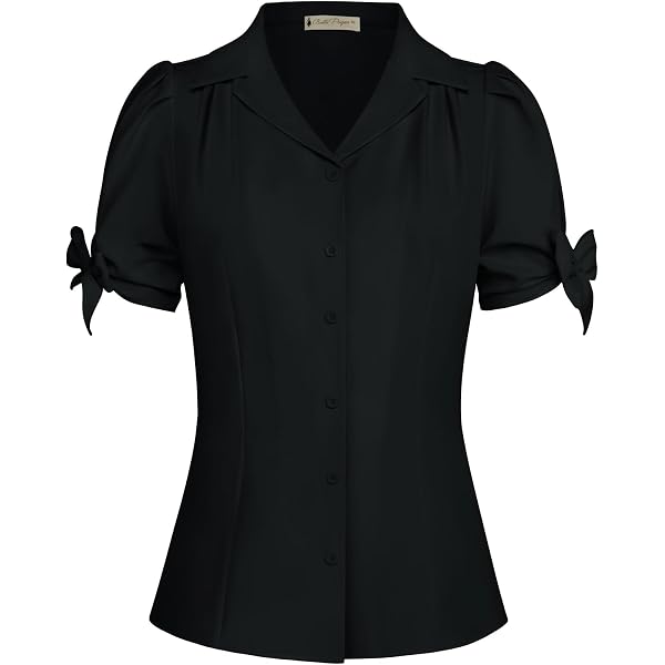 Chemisier D'été Femme Manches Courtes Belle Poque - Col à Revers, Coupe Ajustée - 95% Polyester, 5% élasthanne - Bureau & Loisirs