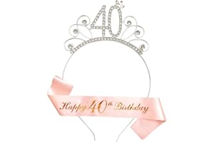 REYOK Banda de oro rosa para 40 cumpleaños y 40 cumpleaños con diamantes de imitación para 40 cumpleaños, accesorios para fiesta de 40 cumpleaños, decoración de cumpleaños para niñas y mujeres