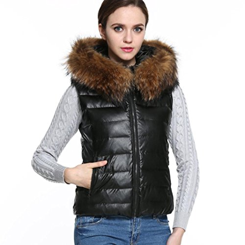 Preisvergleich Produktbild Resplend Winter Frauen Daunen Baumwolle Kapuzenmantel Ärmellose Kapuze Pelzkragen Weste Pelzkragen Steppjacke (Schwarz, S)