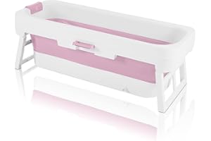 BEARTOP bañera plegable para adultos | con reconocimiento de temperatura por colores | Bañera plegable con tapa, soporte para el cuello y mucho más. | Dimensiones: 150 x 60 x 53 cm | Rosa | 240L