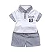 Produktbild CLOOM 2PC Kleinkind Sommer T-Shirt Kinder Baby Brief gedruckt T-Shirt Tops+gestreifte Shorts Outfits Kind Sommer Gentleman Anzug Tier Jungen T-Shirt Set Süße Bluse Kindermode Set (80, Weiß)