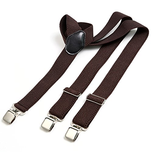 DonDon tirantes anchos 3,8 cm para hombres con 3x clips extrafuerte en forma de Y - marrón