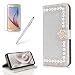 Produktbild Girlyard Bling Glitzer Lederhülle für Galaxy S7, Luxus 3D Perlen Kristall Diamant Design Schutzhülle Glänzend Flip Wallet Case Standfunktion Kartenfach Klapphülle mit Strass Magnetverschluß Hülle für Samsung Galaxy S7 - Silber