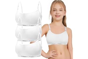 Bysion Lot de 3 Soutien-Gorge d'entraînement sans Couture pour Filles avec Réglable Haut à Bretelles et Coussinets Amovible pour 10 à 14 Ans