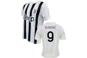 ZeroPlayer Maglia Bianconeri Personalizzata con Nome e Numero di Dusan Vlahovic 9 Home 2022 2023 Replica Ufficiale, Bianco, Nero, 100% Poliestere