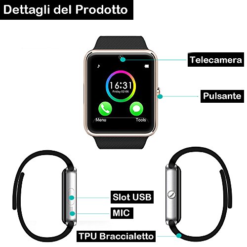 Smartwatch Android, Willful Smart Watch Telefono con SIM Card Slot Fotocamera OLED Orologio Fitness Sport Android Wear Pedometro Bluetooth per Donna Uomo Bambini per iPhone Samsung Sony Android iOS Smartphone ( Contapassi, Calorie, Distanza, Sonno, Notifica Chiamata e SMS, Notifica APP (Facebook, WhatsAPP...), Controllo Remoto Fotocamera e Musica, Promemoria Sedentaria, Allarme, Calcolatrice, Calendario, Registrazione, Anti-Smarrimento, Trova il Telefono )
