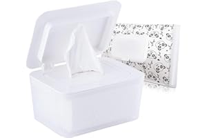 Umtiti Wipes Dispenser & Wipes Pouch/Tissue Bag, Wipes/Tissue Case with Moisture Seal Secure Lid, Non-Slip Rubber Feet & Sealing Design Keeps Wipes Fresh, Dustproof Wipes Container(WH+Panda)