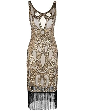 PrettyGuide Damen 1920 Sequin Art Deco Hohl Paisley Tribe Cocktail Flapper-Kleid