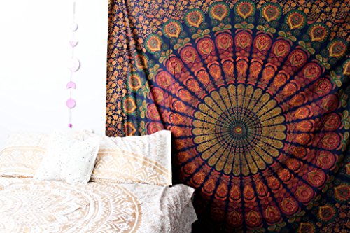 marubhumi® Traditionelle indische Hippie Baumwolle Tapisserie, Rainbow Boho Hippie Strand Überwurf Vorhang, Wandbehang, Bohemian Wandbehang, 215 x 235 cm