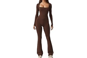 Merlvida Sport Jumpsuits für Damen Eng Langarm Jumpsuit Nahtloser Overall Elastischer Bodysuit Figurformender Einteiler Sexy One Piece Bodycon Outfit für Yoga Fitness Gym