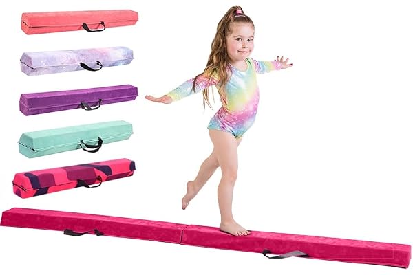 TINY TUMBLERS Poutre Gymnastique pour Enfants - 210/240/270/300cm - Équipement d'équilibre Incroyable pour Les Enfants à la Maison - Faux suède, Mousse EVA Haute densité - Cartes Flash