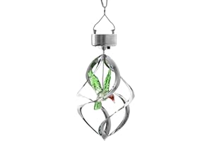 LED Wind Spinner, ISFORU 360°Spiral Spinner Solar Wind Chimes Changing Color Hummingbird LED Lamp Night Lights Solar Outdoor Hanging Decorative for Garden/Courtyard/Patio/Wedding/Party