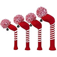 Scott Edward Crimson rojo rayas fundas para cabezas de palos de golf, hilo acrílico double-layers de punto, juego de 4