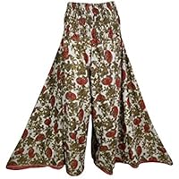 Womens Wide Leg Pant Maxi Skirt Brown Recycled Silk Sari Flare Skirts S/M