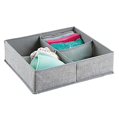 MetroDecor Tiroir de commode mDesign en tissu. Convient aux sous-vêtements, chaussettes, soutiens-gorge, collants, jambières - 4 compartiments, Gris