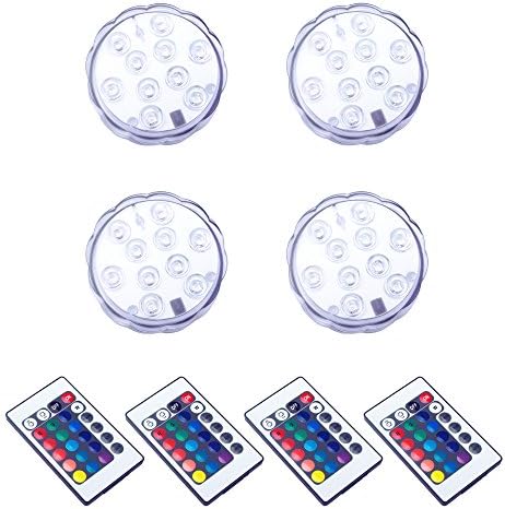 KUNFO Submersible Lights, 4PCS Waterproof Pool Lights Underwater Party Light 13-Colour Changed with 24Key Remote Control For Vases, Aquarium, Pond, Fountains and Tub