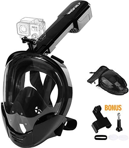 Snorkel Mask, Full Face 180°Wide View Snorkeling Long Breathing Tube Easybreathing Anti-Fog Anti-Leak Anti-infiltration Adjustable Strap for Women Men w Net Bag