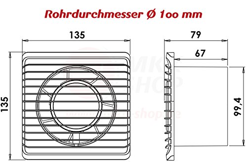 Badventilator Ø 100 mm in weiß mit Feuchtigkeitssensor Hygrostat sowie Timer Nachlauf Lüfter Ventilator Front Wandlüfter Wandventilator Badlüfter Ventilator Einbaulüfter Bad Küche leise 10 cm - 3