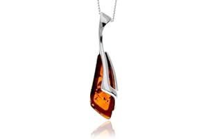 SilverAmber Jewellery - 925 Sterling Silver & Genuine Baltic Amber Modern Pendant - GL344