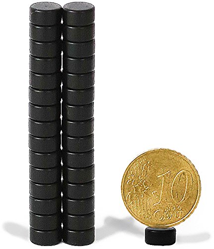 GRIMO | 30 Mini Power-Magnete (schwarz) - ULTRASTARKES NEODYM 6x3mm - Extra starke kleine Dauermagnete - Scheibenmagnete als Kühlschrank-Magnet Whiteboard-Magnet Magnettafel-Magnet