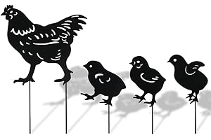 BETINYAR 4 estacas de Metal para Patio de Pollo, Adorno de Escultura de gallina, Estatua de Metal en Forma de Pollo, Silueta de césped Familiar de Pollo, Arte de jardín (Negro)