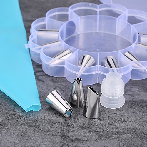 Decdeal Spritztüllen Set Ink. 14 Stücke Garniertülle und 1 Spritzbeutel für Pralinen, Kuchen, Plätzchen, Keksen und Torten Deko - 5