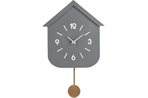 Decor Space Orologio da parete Home con pendolo in acciaio a batteria 24x5,5x37,5 h cm (grigio)
