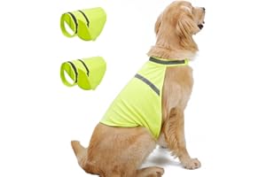 DONGKER Gilet Réfléchissant de Sécurité pour Chien 2 Pièces,Veste Fluorescente pour Chiot pour Chien avec Bandes Réfléchissantes Haute Visibilité pour la Randonnée en Plein Air et la Marche