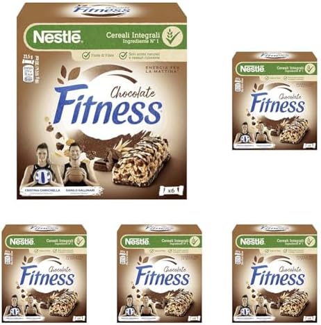 FITNESS Chocolate Barrette di Cereali Integrali con Cioccolato Fondente, 6 pezzi da 23,5g (141g) (Confezione da 5)