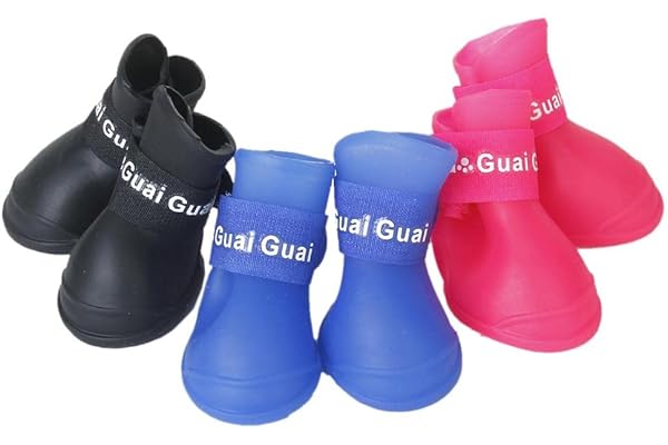 HEAVENGLOW Pet Dog Shoes Waterproof Anti-Slip Rain Boots for Paw Protection Durable Resin Adjustable Puppy Booties for Medium Dogs Black, 4 Piece Set