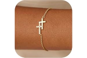 Dochais Bracelet Femme Or/Argent, Bracelets en Or Plaqué 14K, Réglable Chaîne Doré Croix pour Filles Femmes