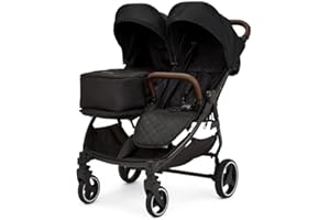 Ickle Bubba Venus Prime Poussette Double – Naissance à 15 kg (environ 3 ans), poussette double légère et pliable avec cocon pour nouveau-né, 2 chauffe-pieds matelassés et habillage pluie (Noir)