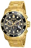 Invicta Herren Quarzuhr mit schwarzem Zifferblatt Chronograph-Anzeige und Gold Armband Edelstahl vergoldet 80064